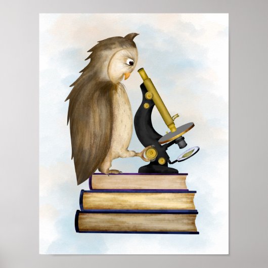 Owl en Microscope Library Wall Art Poster (Voorkant)