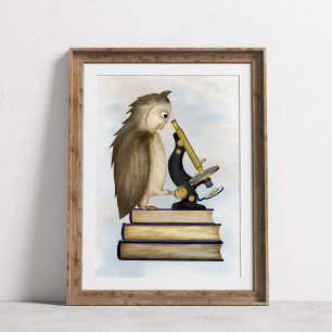 Owl en Microscope Library Wall Art Poster