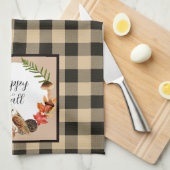 Owl en natuur met aanpasbare tekst theedoek (Quarter Fold)