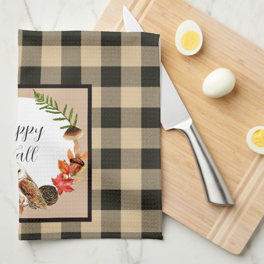 Owl en natuur met aanpasbare tekst theedoek (Quarter Fold)