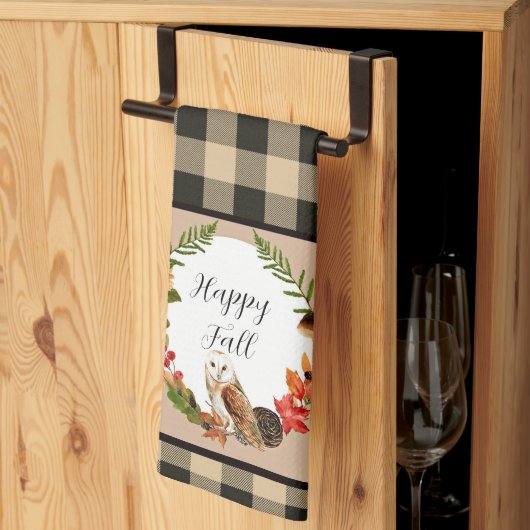 Owl en natuur met aanpasbare tekst theedoek (Derde Gevouwen)