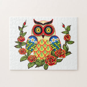 Owl en Rozen Mexicaanse stijl Legpuzzel
