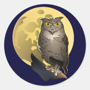 Owl en volle maan ronde sticker