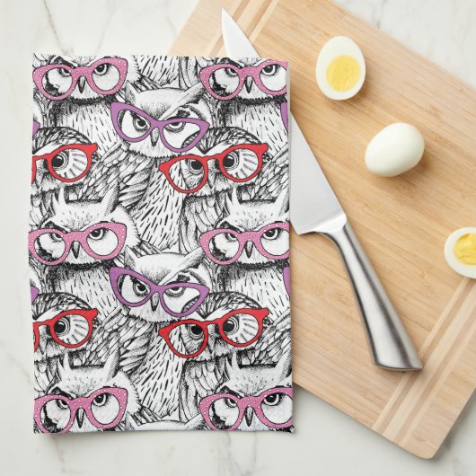 Owl Eyeglasses Patroon Theedoek (Quarter Fold)