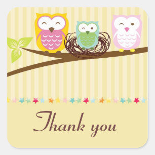 Owl Familie geel baby shower Dank u sticker