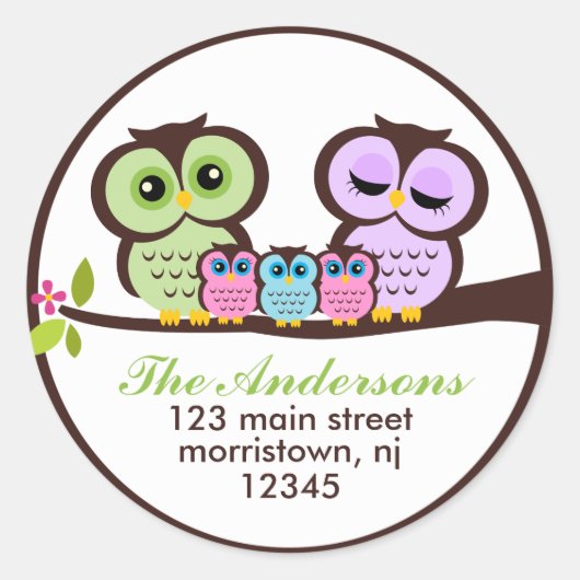 Owl Familie Ronde Sticker (Voorkant)