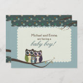 Owl Family Baby shower for Boy Kaart (Voorkant / Achterkant)