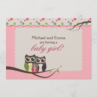 Owl Family Baby shower for Girl Kaart