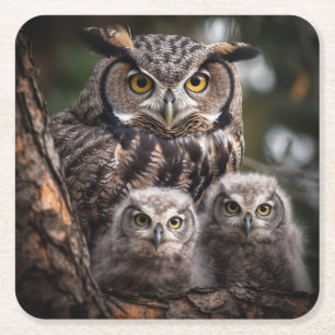 Owl Family Square Paper Onderzetter