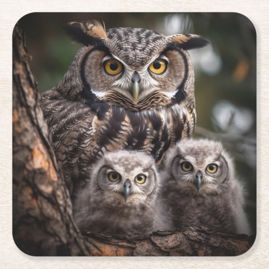 Owl Family Square Paper Onderzetter (Voorkant)