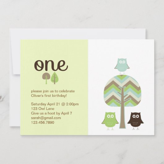 Owl First Birthday Invitation Kaart (Voorkant)