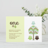 Owl First Birthday Invitation Kaart (Staand voorkant)