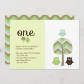 Owl First Birthday Invitation Kaart (Voorkant / Achterkant)