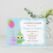 Owl First Birthday Invitations for Boys (ballonnen Kaart (Staand voorkant)