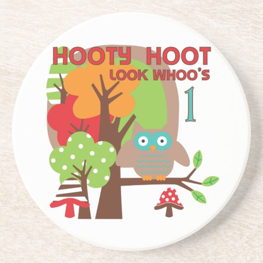 Owl First Birthday T-shirts en geschenken Zandsteen Onderzetter (Voorkant)