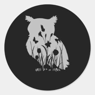 Owl Flower Silhouette Natuur Birdwatch Birds Ronde Sticker