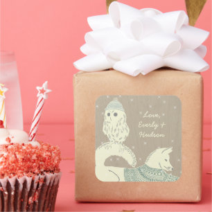 Owl Fox van brei- en haakwerk, Petten en zweet te  Vierkante Sticker