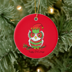 Owl Funny Kerstmis Holiday Keramisch Ornament