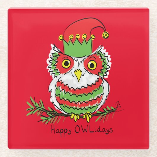 Owl Funny Kerstmis Kinder Glazen Onderzetter (Voorkant)