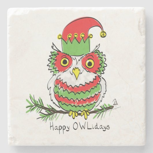 Owl Funny Kerstmis Kinder Stenen Onderzetter (Voorkant)