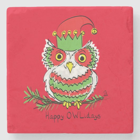 Owl Funny Kerstmis Kinder Stenen Onderzetter (Voorkant)