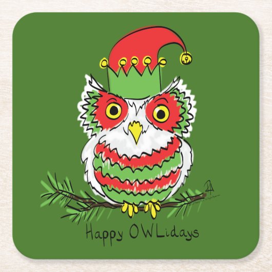 Owl Funny Kerstmis Kinder Vierkante Kartonnen Onderzetter (Voorkant)