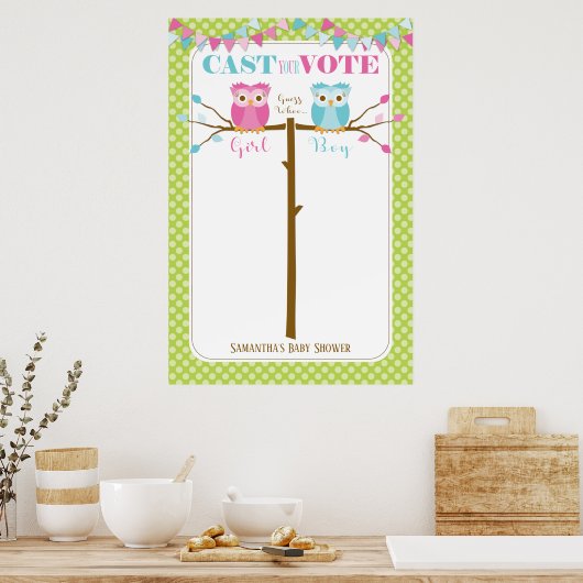 Owl Gender onthullen Baby shower stemspel Poster (Keuken)