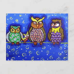Owl get Together Fun Folk Art Briefkaart