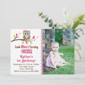 Owl Girl 1er anniversaire Invitation 5x7 Carte pho (Debout devant)