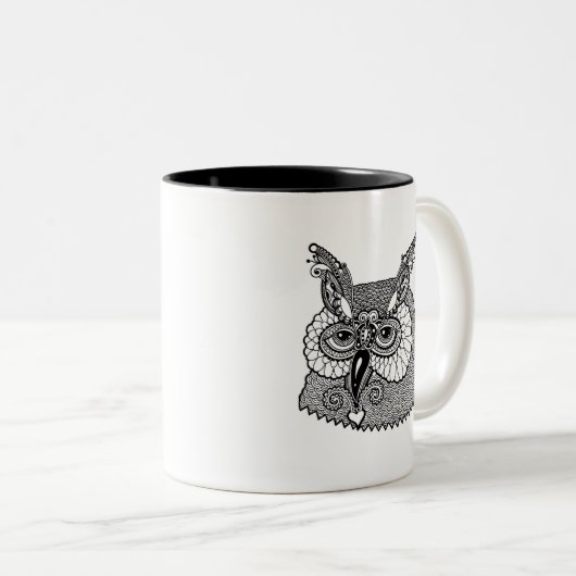 Owl Head Zendoodle Tweekleurige Koffiemok (Voorkant rechts)