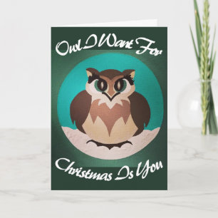 Owl ik wil met Kerstmis. Feestdagen Kaart