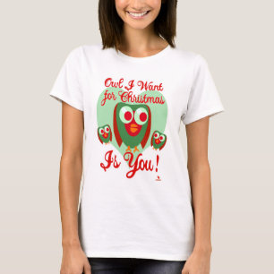 Owl ik wil voor kerstvakantieleuzen t-shirt