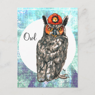 Owl in een helm briefkaart