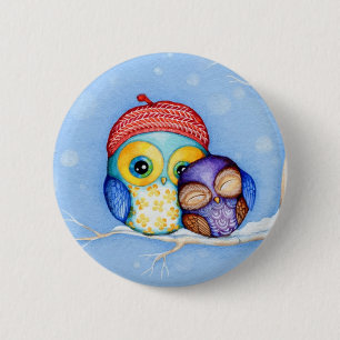 Owl in een kleine rode Beret Ronde Button 5,7 Cm
