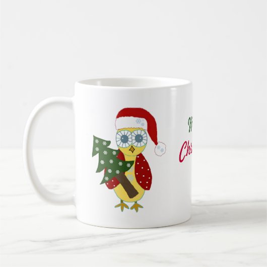 Owl in een Santa Hat met kerstboom Koffiemok (Links)