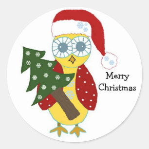 Owl in een Santa Hat met kerstboom Ronde Sticker