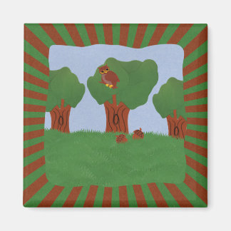 Owl in het Oak Tree Sunburst Design Magneet