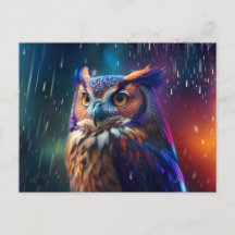 Owl in het Rain Vivid Art Briefkaart