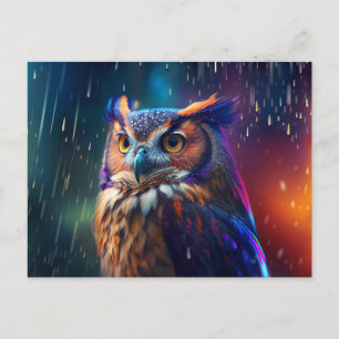 Owl in het Rain Vivid Art Briefkaart