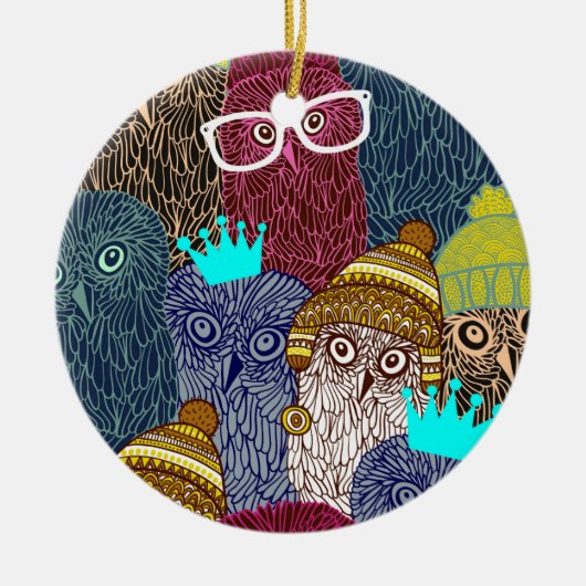 Owl in kroon keramisch ornament (Voorkant)