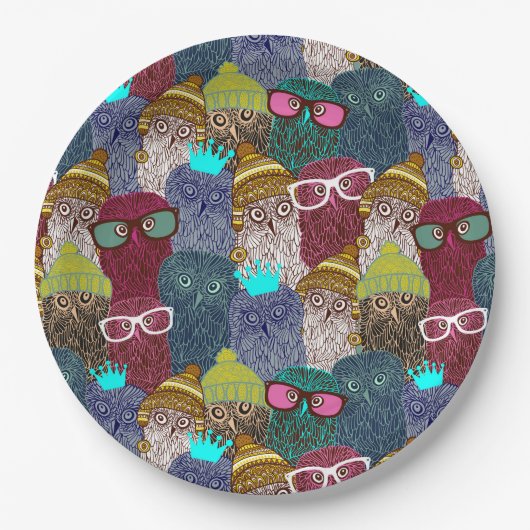 Owl in kroon papieren bordje (Voorkant)