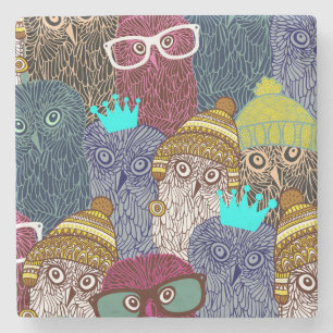 Owl in kroon stenen onderzetter