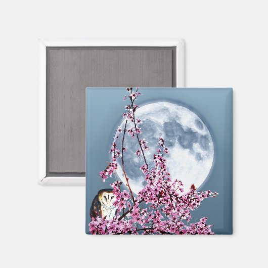 Owl in plum Tree Magneet (Voorkant / Achterkant)