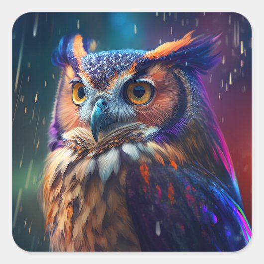 Owl in Rain Vivid Art Sticker (Voorkant)