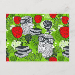 Owl in rode rozen briefkaart