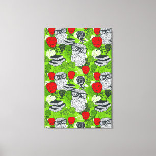 Owl in rode rozen canvas afdruk