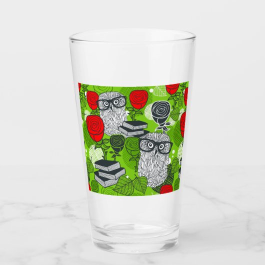 Owl in rode rozen glas (Voorkant)