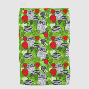 Owl in rode rozen golfhanddoek