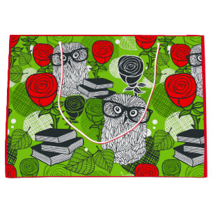 Owl in rode rozen groot cadeauzakje