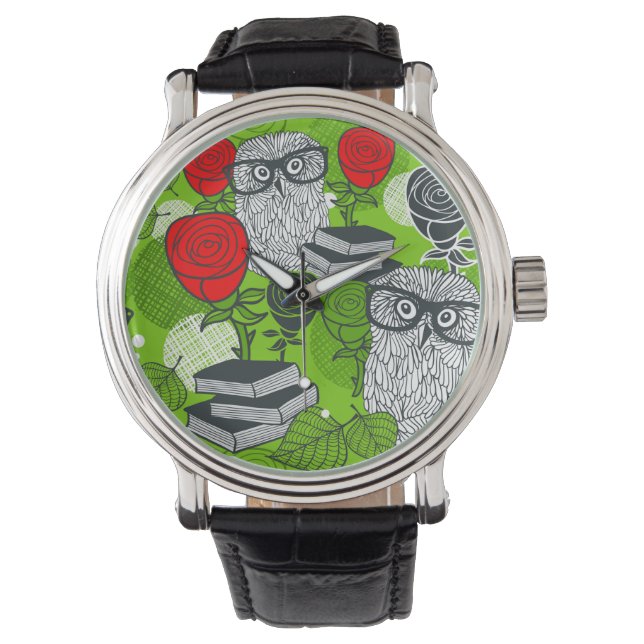 Owl in rode rozen horloge (Voorkant)